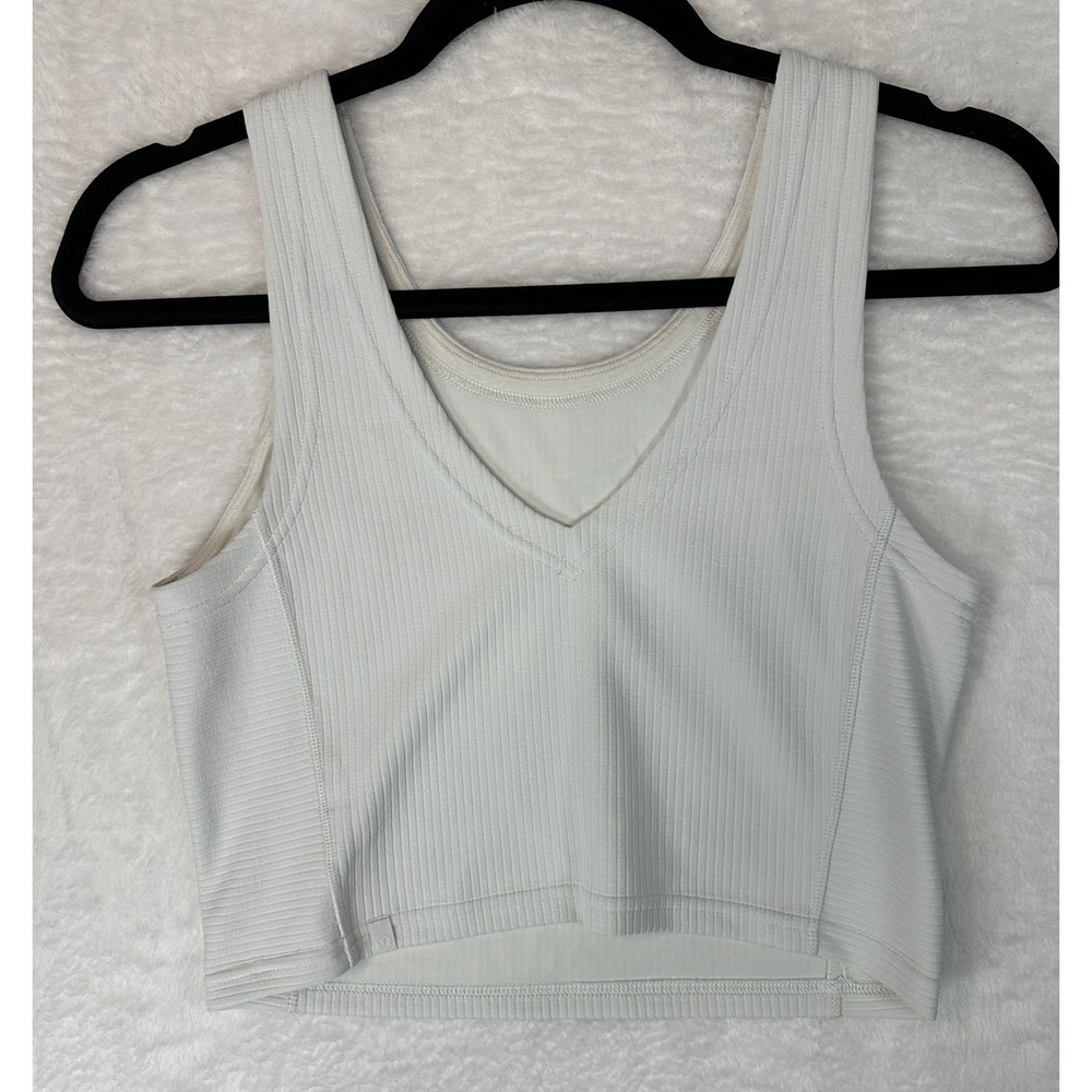 Lululemon Ribbed V-Neck Crop Tank Women 4 Light Green Shelf Bra Support